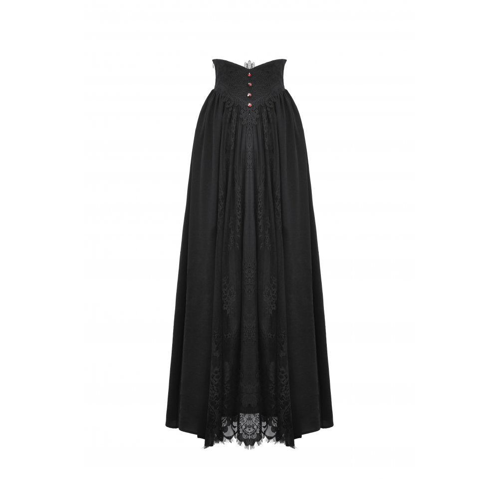 Gothic heart embroidered black maxi skirt (✦ Dark In Love) KW345