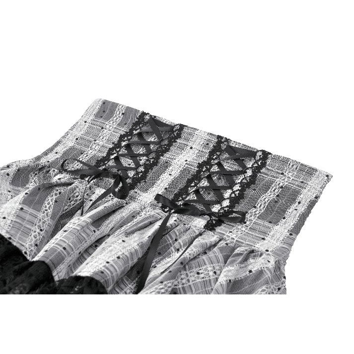 Cute Black and Grey Lolita High-Waist Tiered Skirt (✦ Dark In Love) KW414