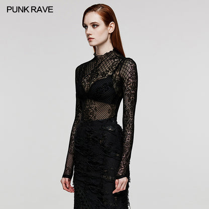 Gothic Flocked Pattern Mesh Top (✦ Punk Rave) WT-832TCF