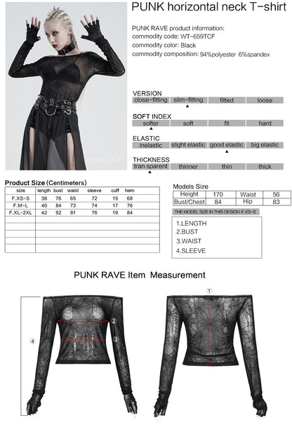 Punk black horizontal neck T-shirt WT-659TCF (✦ Punk Rave)