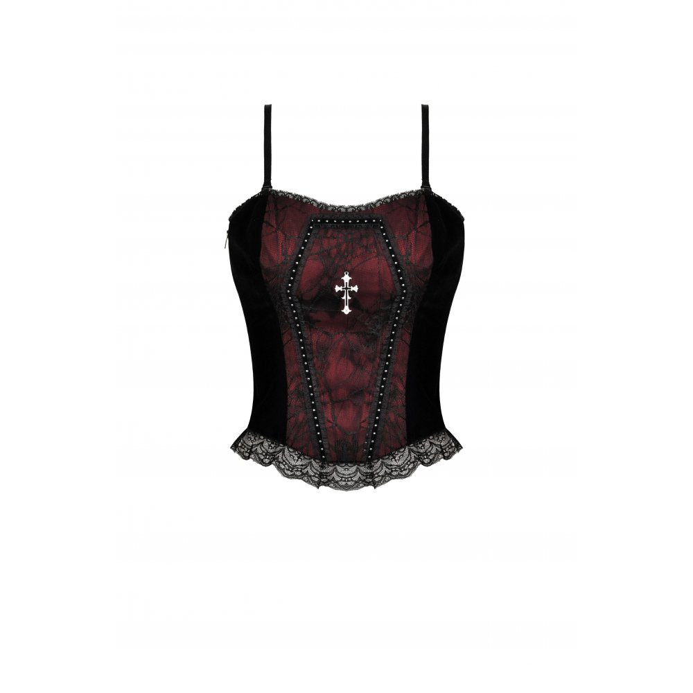 Gothic funeral dark red dead cross strap corset top (✦ Dark In Love) CW037