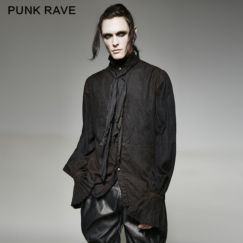 Punk Noble Linen Men Shirt (Black) (✦ Punk Rave) Y-714-BK