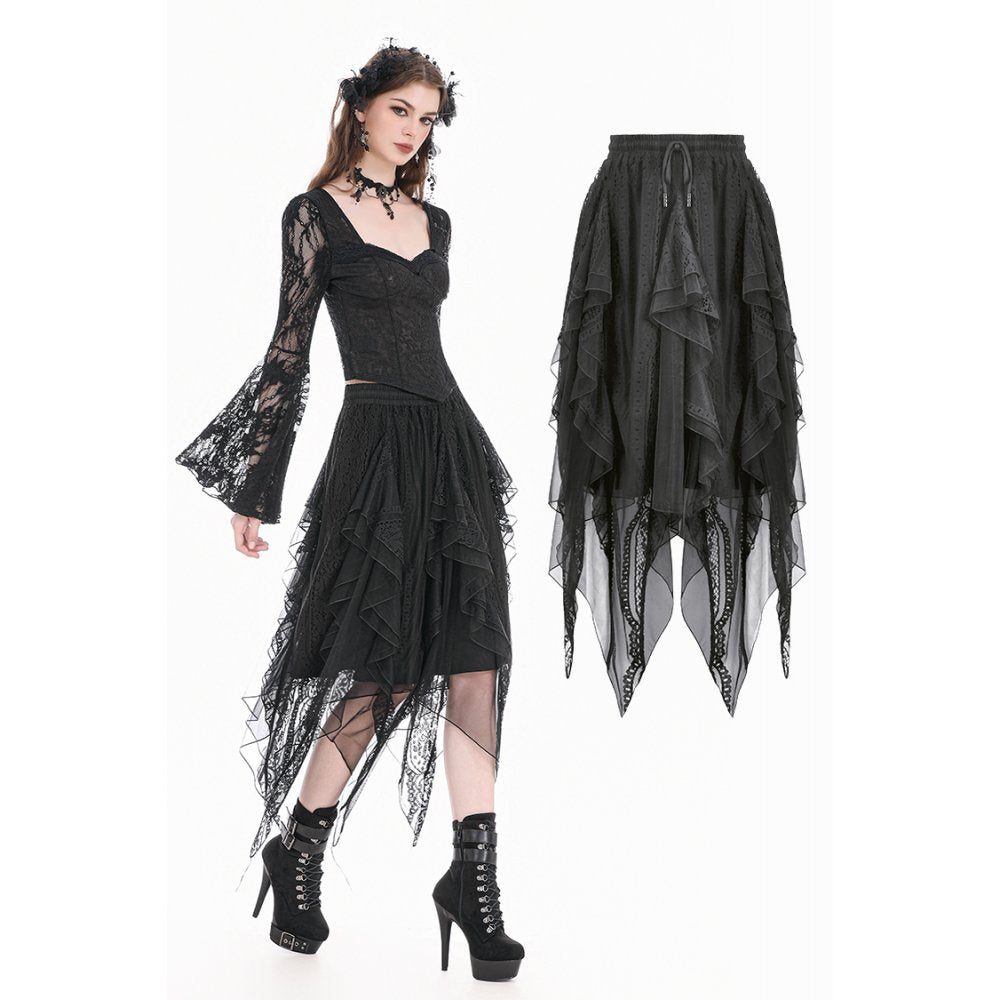 Gothic Shadow Mist Layered Mesh Long Skirt(✦ Dark In Love) KW440