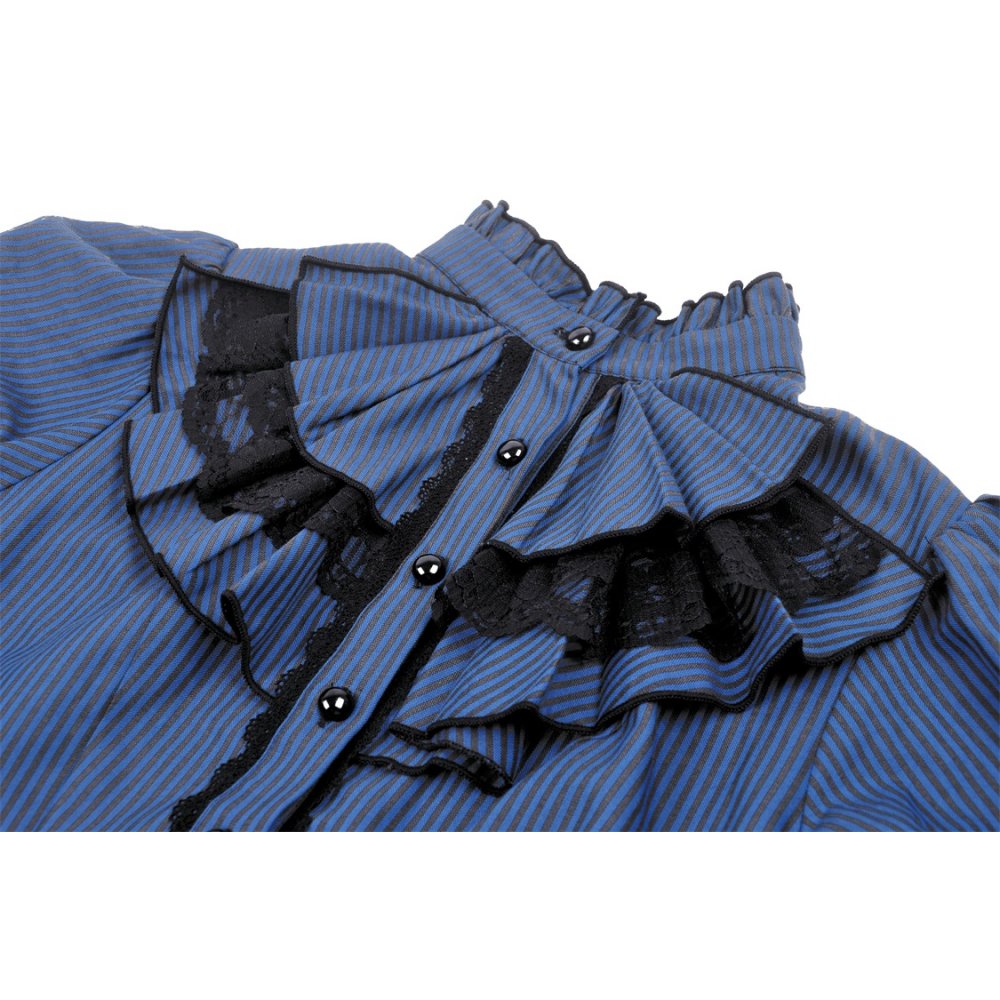 Blue black strip frilly collar blouse (✦ Dark In Love) IW101