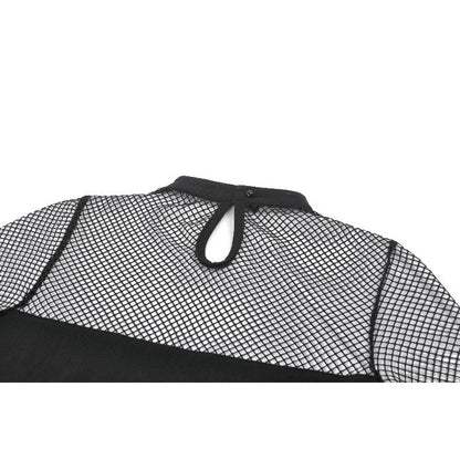 Punk Knitted Top with Mesh Overlay and Shoulder Buckle Details (✦ Dark In Love)