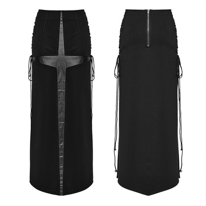 Eyelet Drawstring Cross Splicing Design Punk Cross Skirt (✦ Punk Rave) WQ-716BQF