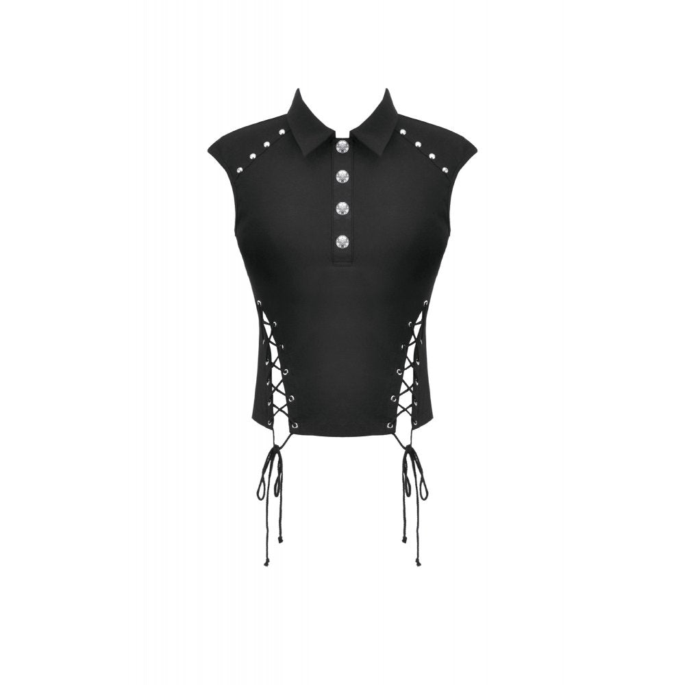 Tech-Punk Sleeveless Polo Top with Metallic Studs (✦ Dark In Love) TW695