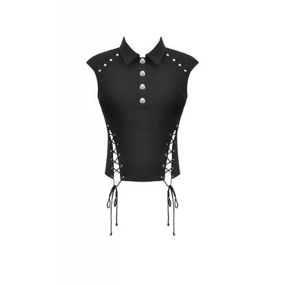 Tech-Punk Sleeveless Polo Top with Metallic Studs (✦ Dark In Love) TW695