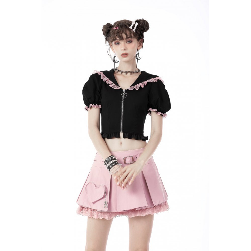 Alternative Fashion Cat-Ear Zipper Top (✦ Dark In Love) BW108