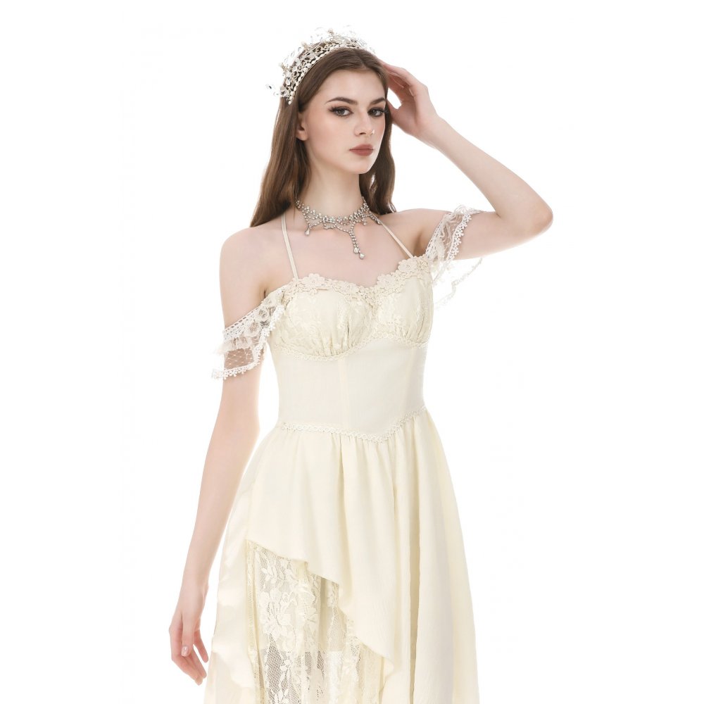 Vintage Gothic Textured Lace Irregular Strap Dress (✦ Dark In Love) DW1172
