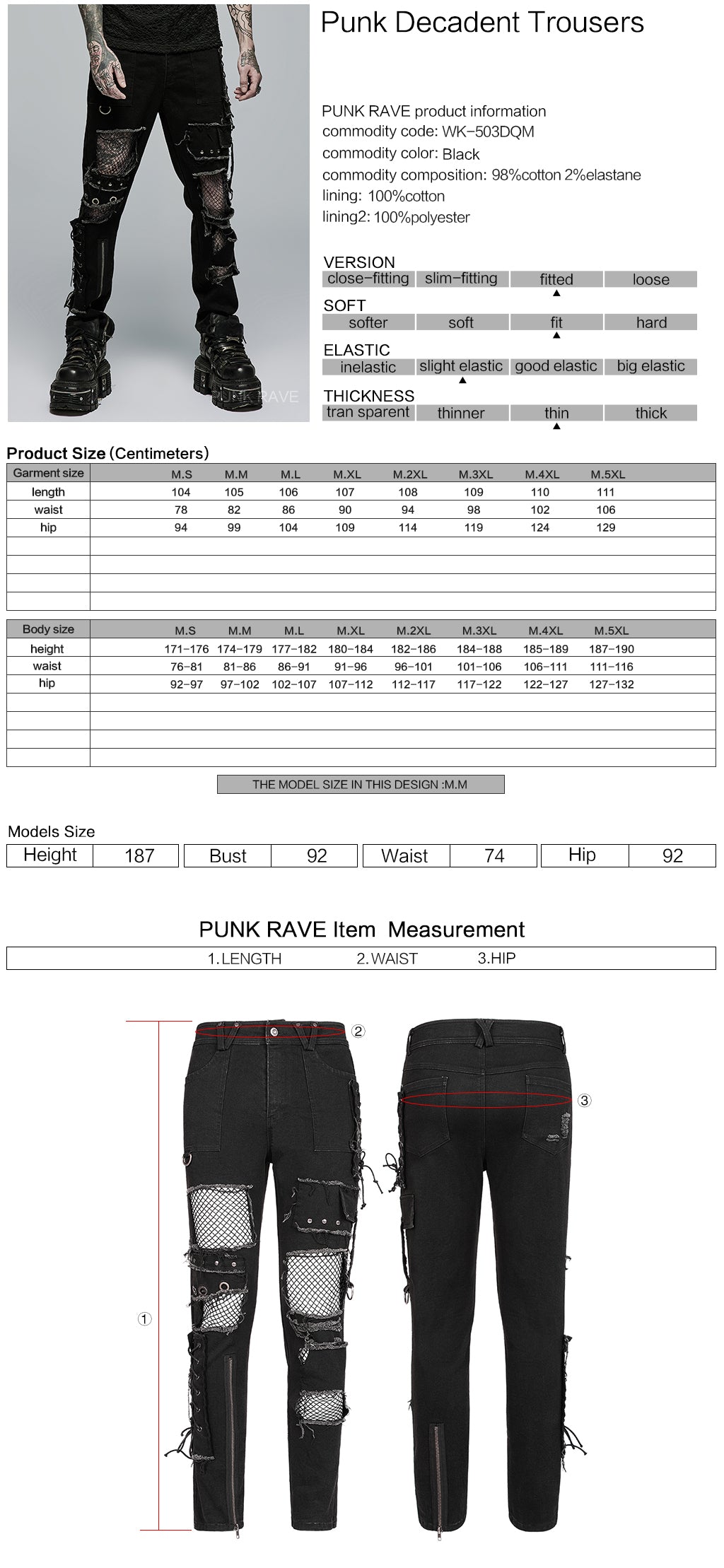 Punk Decadent Trousers (Black) (✦ Punk Rave) WK-503XCM