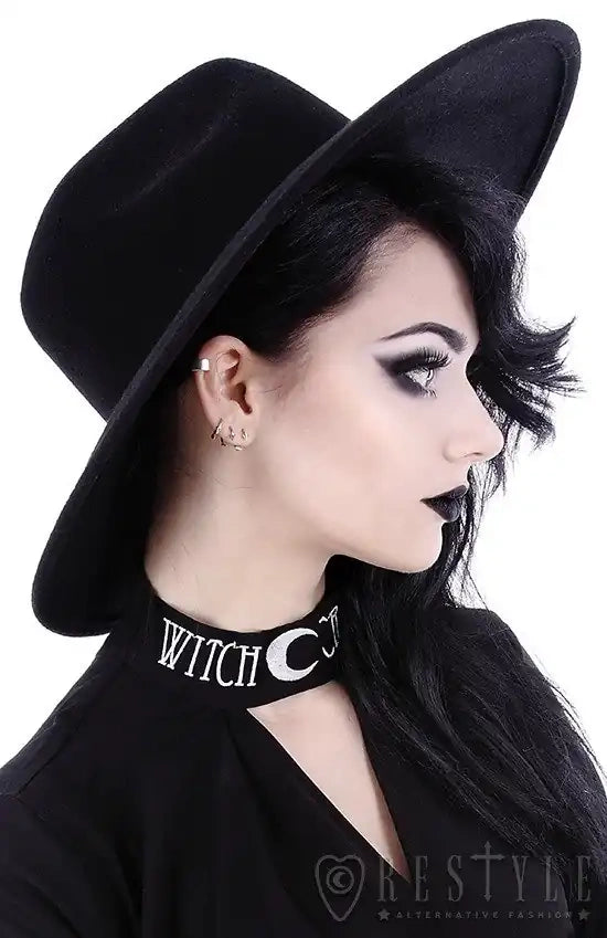 Black gothic Wide brim hat, stiff, nugoth headdress "WITCH" (✦ Restyle)