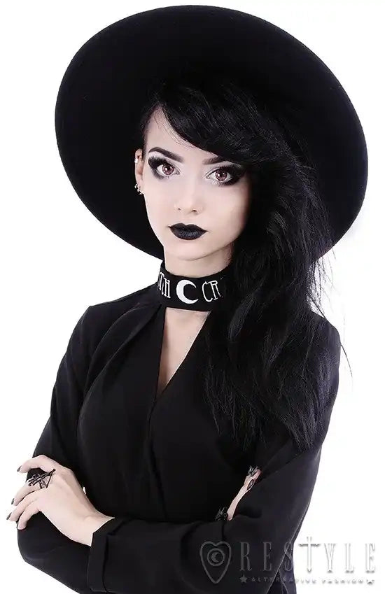 Black gothic Wide brim hat, stiff, nugoth headdress "WITCH" (✦ Restyle)