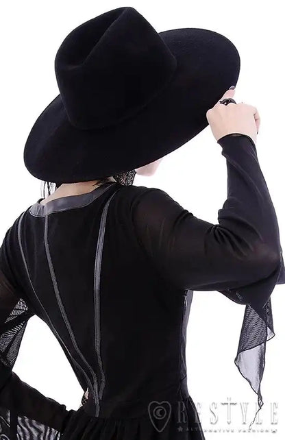 Black gothic Wide brim hat, stiff, nugoth headdress "WITCH" (✦ Restyle)