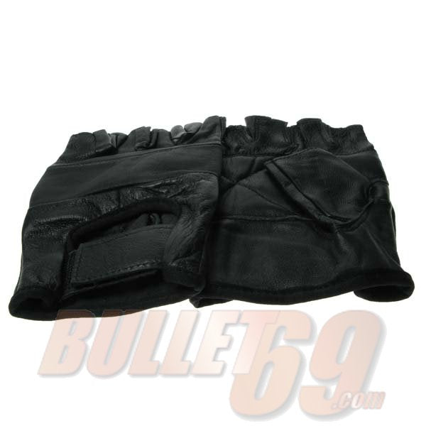 Plain Biker Leather Gloves (Black)