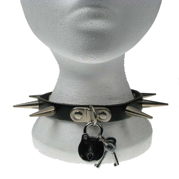 Leather Neckband: 1 Row Medium Cone and Padlock