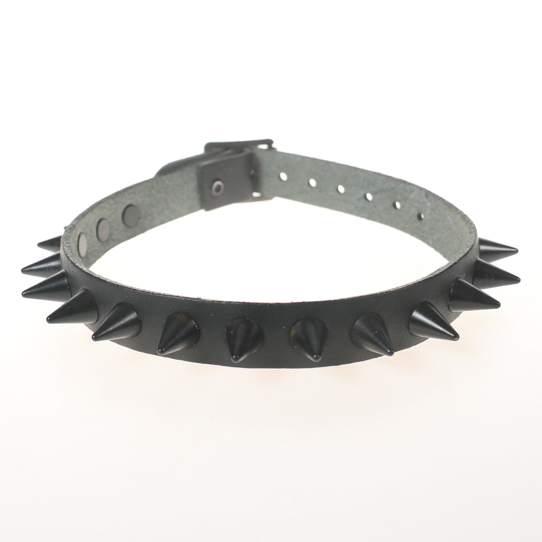 Leather Neckband: 1 Row Black Cone Studs