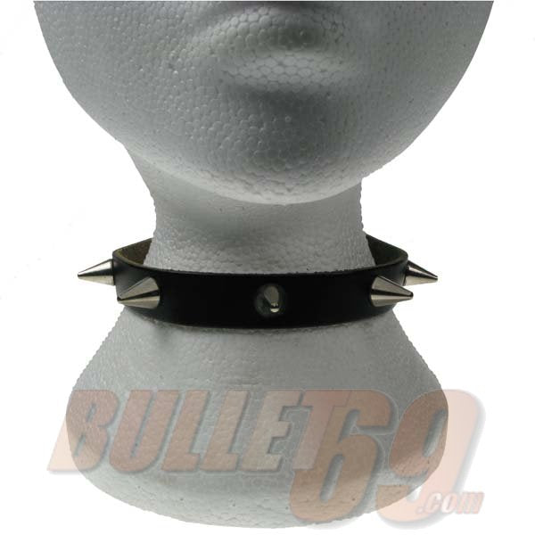 Leather Neckband: 1 Row Cone Studs
