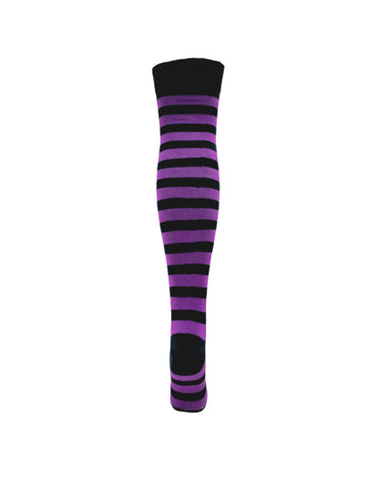 Overknee Socks (Black &amp; Purple Thick Striped)