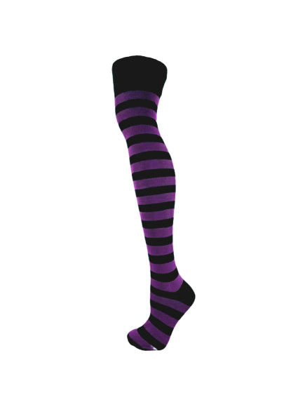 Overknee Socks (Black &amp; Purple Thick Striped)