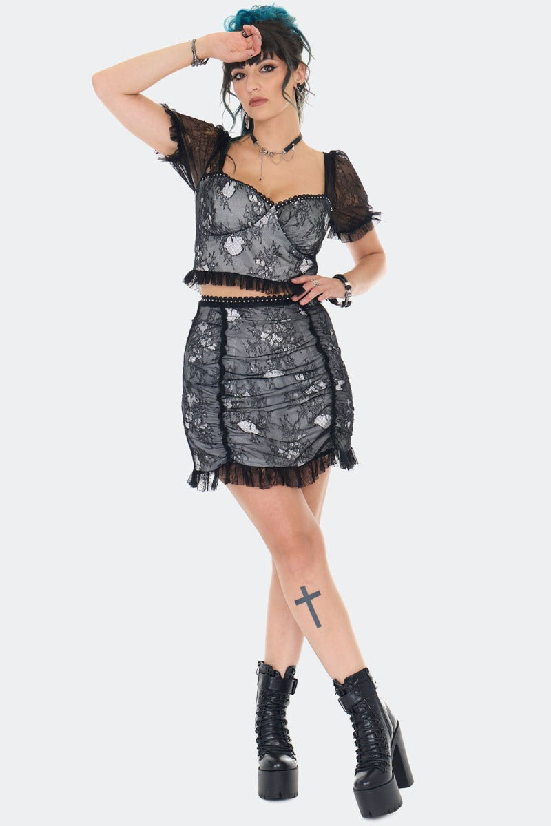Witchy Lace Ruched Mini Skirt (✦Jawbreaker)