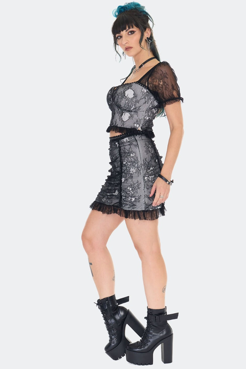 Witchy Lace Ruched Mini Skirt (✦Jawbreaker)