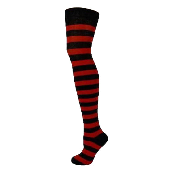 Overknee Socks (Black &amp; Red Thick Striped)