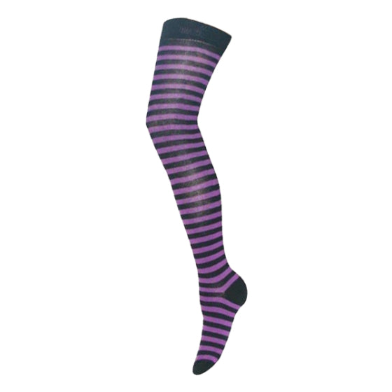 Overknee Socks (Black &amp; Purple Thin Striped)