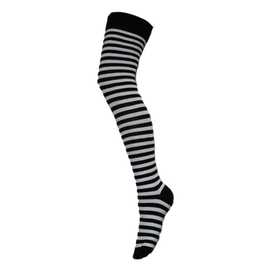 Overknee Socks (Black &amp; White Thin Striped)