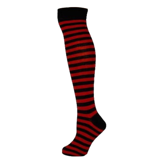 Overknee Socks (Black &amp; Red Thin Striped)