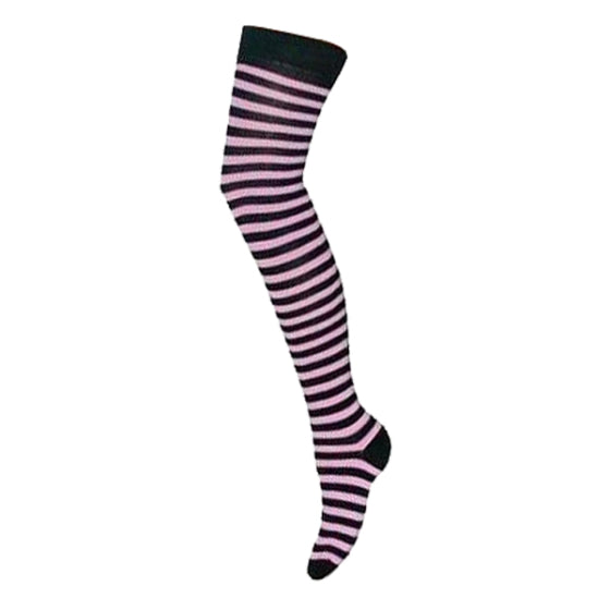 Overknee Socks (Black &amp; Pink Thin Striped)