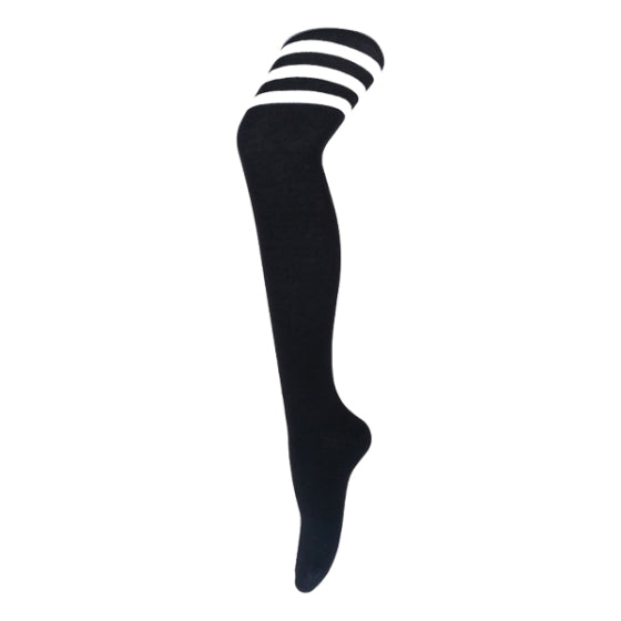 Overknee Socks (3 White Stripes On Black)