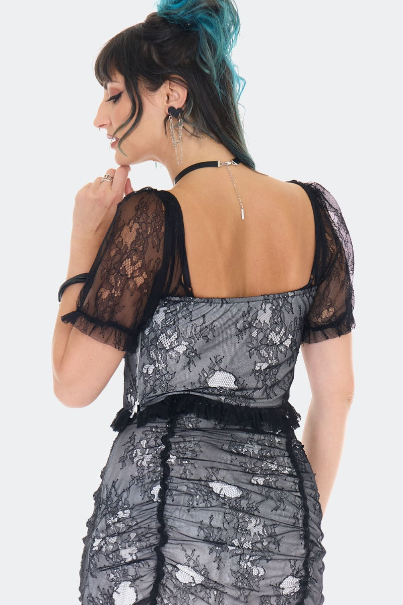 Witchy Lace Ruched Puff Sleeves Top (✦ Jawbreaker)