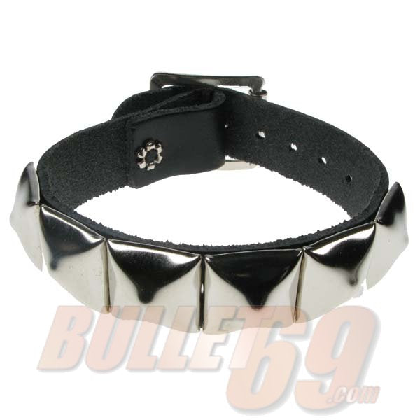 Leather Wristband: 1 Row Silver Pyramid Studs