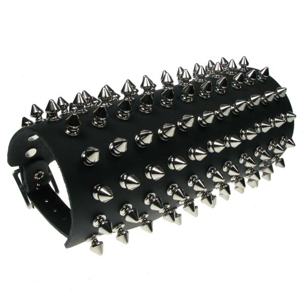 Leather Wristband: 11 Row Spike Studs