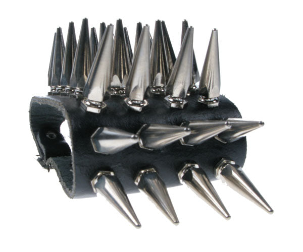 Leather Wristband:  4 Row Large Hexagon Spike Studs