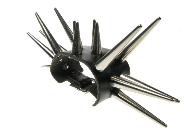 Leather Wristband:  2 Row Medium and Large Cone Studs
