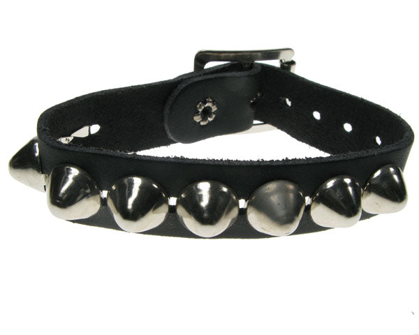 Leather Wristband:  1 Row Dome Conical Studs
