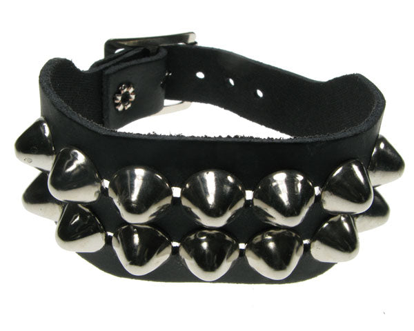Leather Wristband:  2 Row Dome Conical Studs