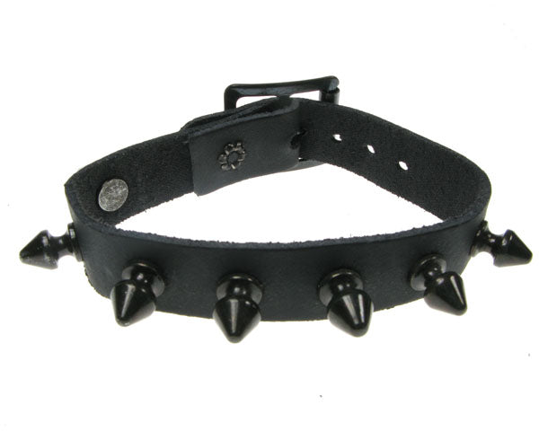 Leather Wristband:  1 Row Black Spike Studs
