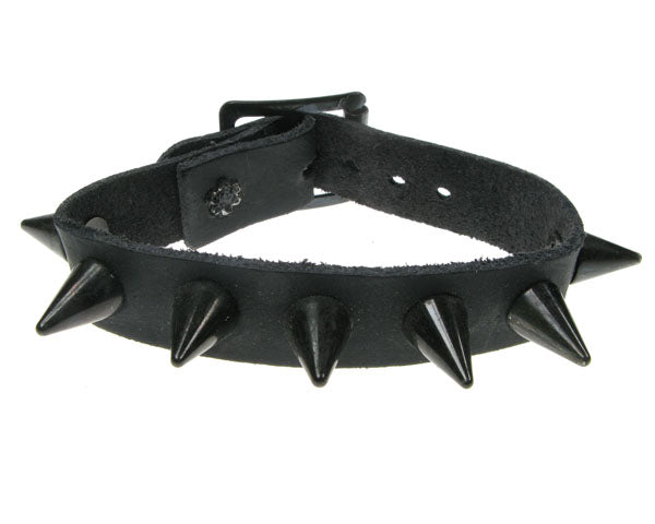Leather Wristband: 1 Row Small Black Cone Studs