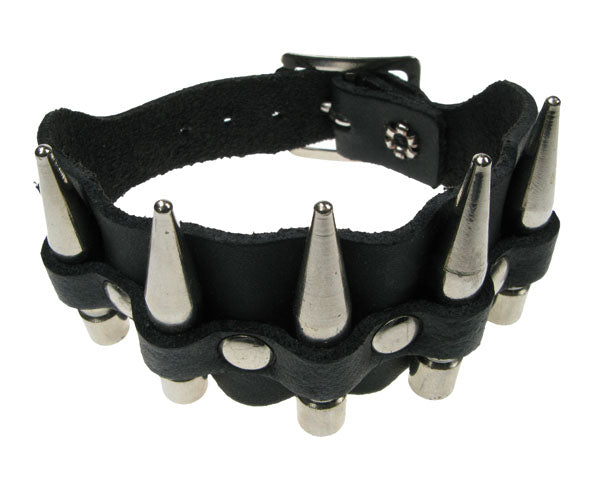 Leather Wristband:  2 Row Width with Large Spike Studs