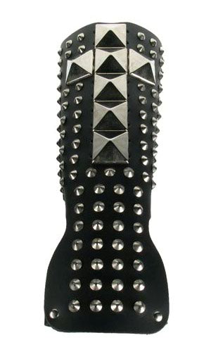 Leather Wristband/Gauntlet with Concals and Large Pyramid Crucifix