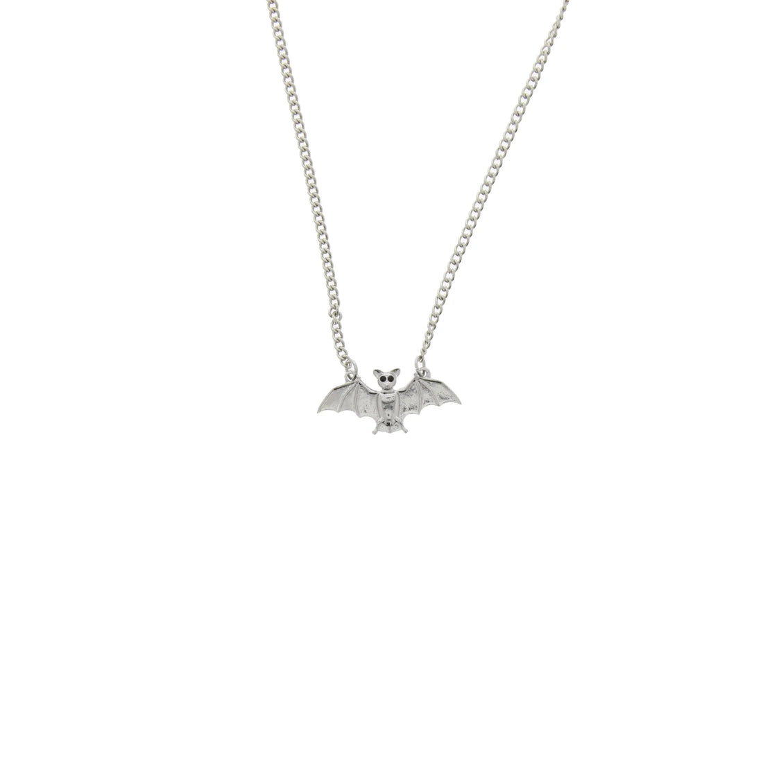Small Silver Bat on Chain Necklace with Black Eyes