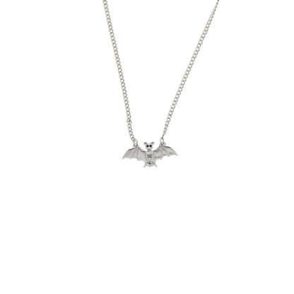 Small Silver Bat on Chain Necklace with Black Eyes